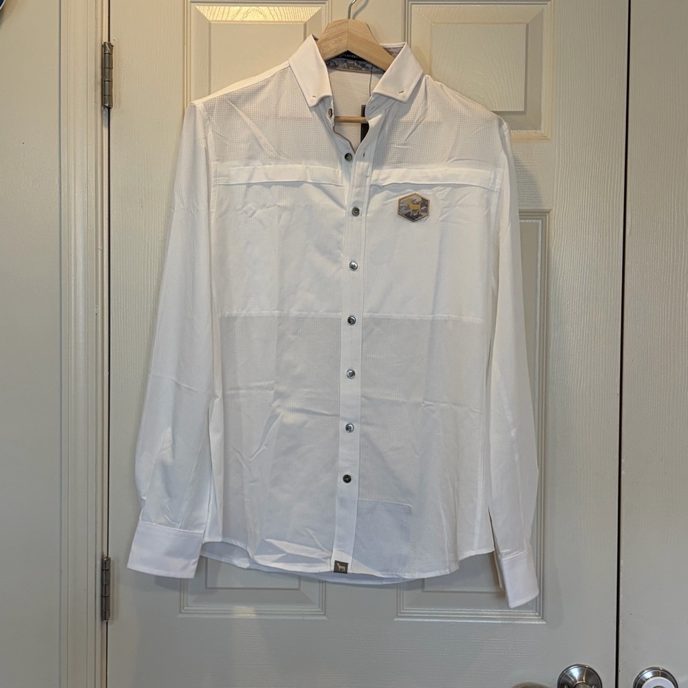 The Players Club Golf Men’s White Button Down Long Sleeve Goat Logo Medium NWT!